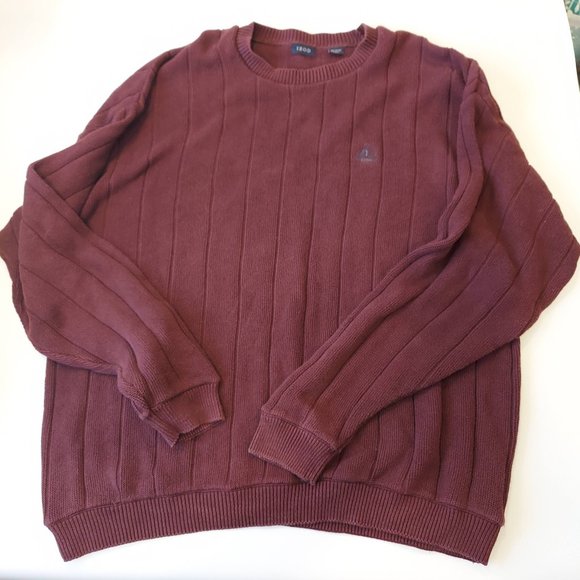Chaps Other - Chaps Sweater Mens 2XL Maroon Crew Neck 100% Cotton Tight Knit Ribbed Sweater